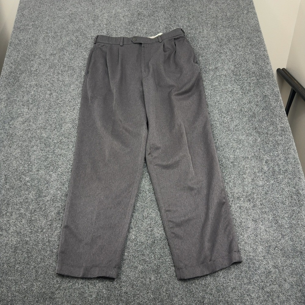 Savane Trousers Mens 34x32 Gray Polyester Pleated Microfiber Dress Pants Casual